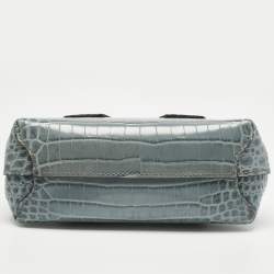 Pre Owned Longchamp Blue Croc Embossed Leather Roseau Crossbody Bag