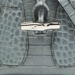 Pre Owned Longchamp Blue Croc Embossed Leather Roseau Crossbody Bag