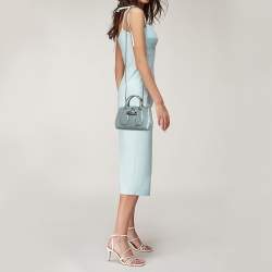 Pre Owned Longchamp Blue Croc Embossed Leather Roseau Crossbody Bag