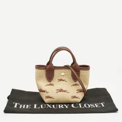 Pre Owned Longchamp Brown/Natural Raffia XS Le Panier Pliage Basket Tote
