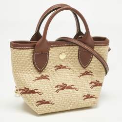 Pre Owned Longchamp Brown/Natural Raffia XS Le Panier Pliage Basket Tote