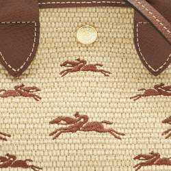 Pre Owned Longchamp Brown/Natural Raffia XS Le Panier Pliage Basket Tote