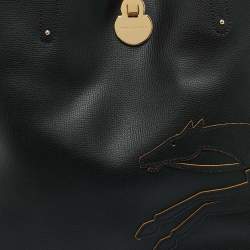 Pre Owned Longchamp Black Leather Shop it Shopper Tote