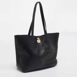 Pre Owned Longchamp Black Leather Shop it Shopper Tote