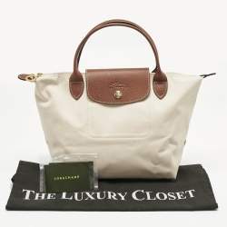 Pre Owned Longchamp Brown/Ivory Nylon Small Short Le Pliage Tote