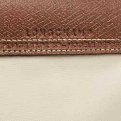 Pre Owned Longchamp Brown/Ivory Nylon Small Short Le Pliage Tote
