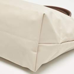 Pre Owned Longchamp Brown/Ivory Nylon Small Short Le Pliage Tote