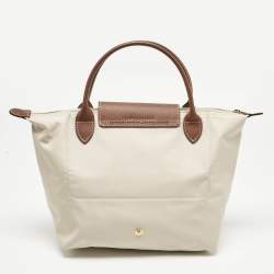 Pre Owned Longchamp Brown/Ivory Nylon Small Short Le Pliage Tote