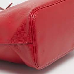 Pre Owned Longchamp Red Coated Canvas and Patent Leather Derby Verni Shopper Tote