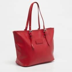 Pre Owned Longchamp Red Coated Canvas and Patent Leather Derby Verni Shopper Tote
