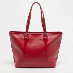 Pre Owned Longchamp Red Coated Canvas and Patent Leather Derby Verni Shopper Tote