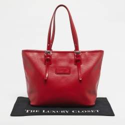 Pre Owned Longchamp Red Coated Canvas and Patent Leather Derby Verni Shopper Tote