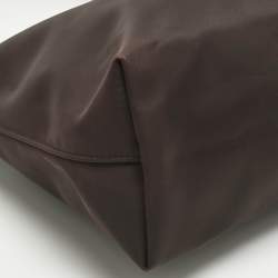 Pre Owned Longchamp Cacao Brown Nylon and Croc Embossed Leather Shoulder Bag