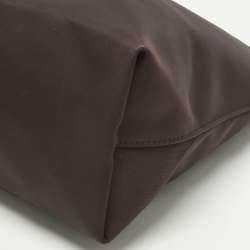 Pre Owned Longchamp Cacao Brown Nylon and Croc Embossed Leather Shoulder Bag