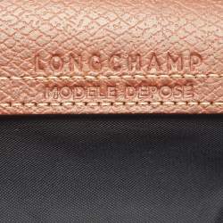 Pre Owned Longchamp Black/Brown Leather and Nylon Le Pliage Pouch