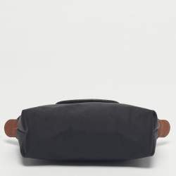 Pre Owned Longchamp Black/Brown Leather and Nylon Le Pliage Pouch
