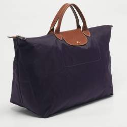 Pre Owned Longchamp Dark Purple Nylon Large Le Pliage Tote