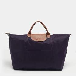Pre Owned Longchamp Dark Purple Nylon Large Le Pliage Tote