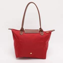 Pre Owned Longchamp Red/Brown Nylon Small Le Pliage Tote