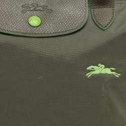 Pre Owned حقيبة يد لونج شامب "لو بلياغ" نايلون وجلد أزرق كحلي وبني صغيرة قصيرة