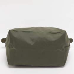 Pre Owned حقيبة يد لونج شامب "لو بلياغ" نايلون وجلد أزرق كحلي وبني صغيرة قصيرة