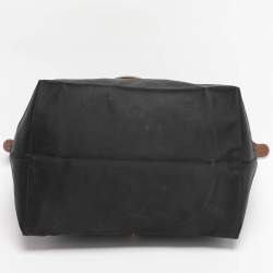 Pre Owned Longchamp Brown/Black Nylon and Leather Medium Short Le Pliage Tote
