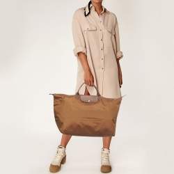 Pre Owned Longchamp Brown Nylon Le Pliage Travel Tote