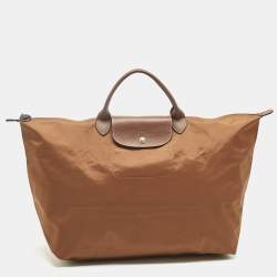 Pre Owned Longchamp Brown Nylon Le Pliage Travel Tote