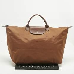Pre Owned Longchamp Brown Nylon Le Pliage Travel Tote