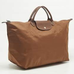 Pre Owned Longchamp Brown Nylon Le Pliage Travel Tote