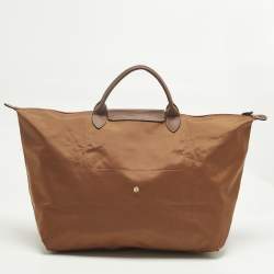 Pre Owned Longchamp Brown Nylon Le Pliage Travel Tote