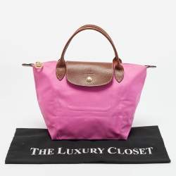 Pre Owned Longchamp Pink/Brown Nylon Mini Le Pliage Tote