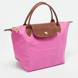 Pre Owned Longchamp Pink/Brown Nylon Mini Le Pliage Tote