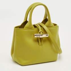 Pre Owned Longchamp Green Leather XS Le Roseau Tote