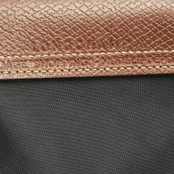 Pre Owned Longchamp Black/Brown Leather and Nylon Le Pliage Tote