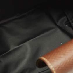 Pre Owned Longchamp Black/Brown Leather and Nylon Le Pliage Tote