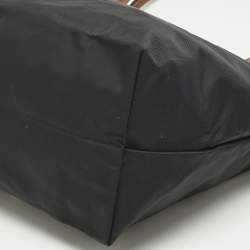 Pre Owned Longchamp Black/Brown Leather and Nylon Le Pliage Tote