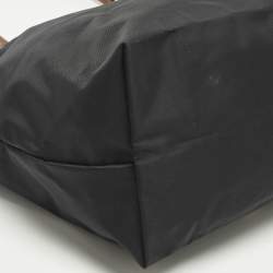 Pre Owned Longchamp Black/Brown Leather and Nylon Le Pliage Tote