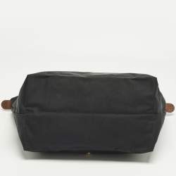 Pre Owned Longchamp Black/Brown Leather and Nylon Le Pliage Tote