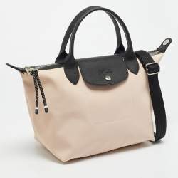 Pre Owned Longchamp Le Pliage Energy Black/Peach Leather and Nylon Tote