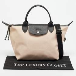 Pre Owned Longchamp Le Pliage Energy Black/Peach Leather and Nylon Tote