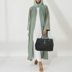 Pre Owned Longchamp Roseau Black Jacquard Canvas Tote