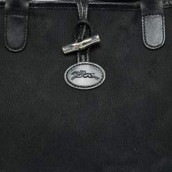Pre Owned Longchamp Roseau Black Jacquard Canvas Tote