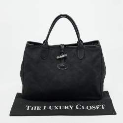 Pre Owned Longchamp Roseau Black Jacquard Canvas Tote