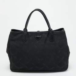 Pre Owned Longchamp Roseau Black Jacquard Canvas Tote