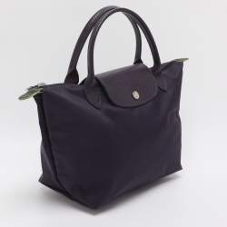 Pre Owned Longchamp Le Pliage Purple Leather and Nylon Tote