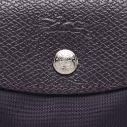 Pre Owned Longchamp Le Pliage Purple Leather and Nylon Tote