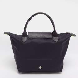 Pre Owned Longchamp Le Pliage Purple Leather and Nylon Tote