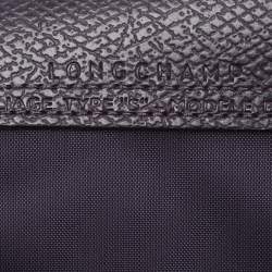 Pre Owned Longchamp Le Pliage Purple Leather and Nylon Tote