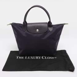 Pre Owned Longchamp Le Pliage Purple Leather and Nylon Tote